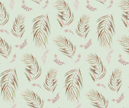 Seamless watercolor botanical pattern with tropical leaves for textile