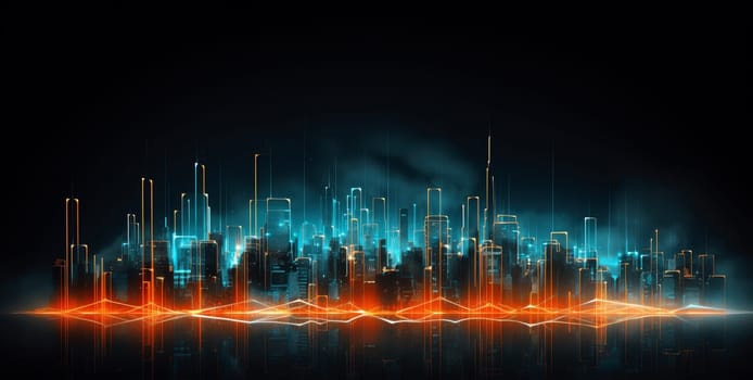 Abstract futuristic night city, Concept for IOT, smart city, speed connection and taintless advanced communication network.