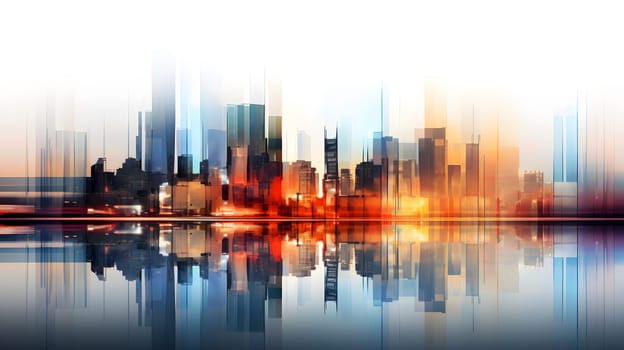 colored abstract city skyline with reflection - modern digital painting - AI generative