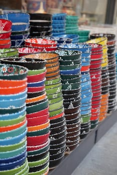 Turkish traditional design ceramic plates in Old Bazaar in Istanbul,