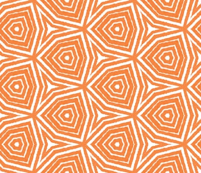Exotic seamless pattern. Orange symmetrical kaleidoscope background. Textile ready ideal print, swimwear fabric, wallpaper, wrapping. Summer swimwear exotic seamless design.