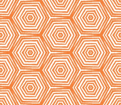 Ethnic hand painted pattern. Orange symmetrical kaleidoscope background. Summer dress ethnic hand painted tile. Textile ready amazing print, swimwear fabric, wallpaper, wrapping.