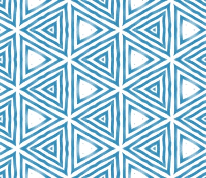 Geometric seamless pattern. Blue symmetrical kaleidoscope background. Textile ready gorgeous print, swimwear fabric, wallpaper, wrapping. Hand drawn geometric seamless design.