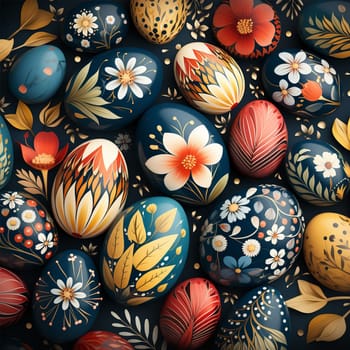 Artistic Easter eggs. Watercolor Easter eggs set, colored and ornate by decorative flowers, dots, stripes in colorful colors. water paint hand drawn egg bundle collection. Happy Easter spring flowers