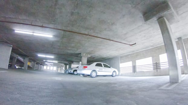 Los Angeles, California, USA-December 4, 2022-POV-Navigating through a parking structure in Pasadena, California during the winter season.