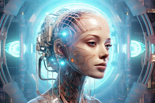 Futuristic portrait of a robot with humanoid facial features.