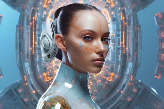 Futuristic portrait of a robot with humanoid facial features.