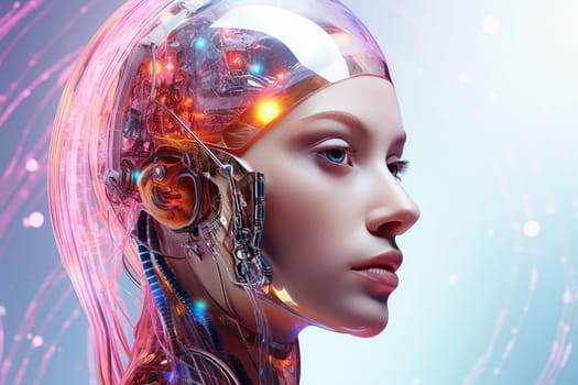 Futuristic portrait of a robot with humanoid facial features.