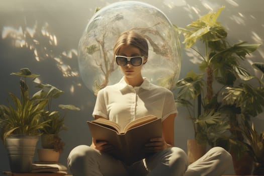 A girl reads a book about self-discovery and growth