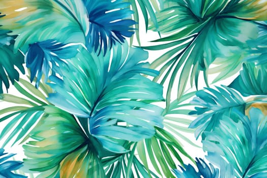 tree color exotic jungle trendy painting palm pattern tropical leaf beach silhouette summer nature seamless background garden wallpaper watercolor design colorful. Generative AI.