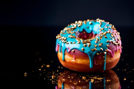 Hanukkah donuts with powdered sugar on a blue background. The concept and background of the Jewish holiday of Hanukkah. A place to copy. High quality photo