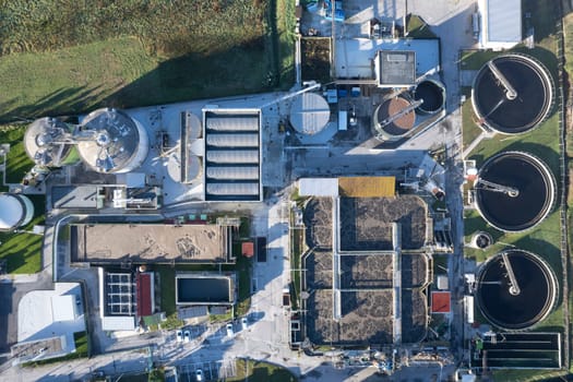 Aerial photographic documentation of a sewage purification center 