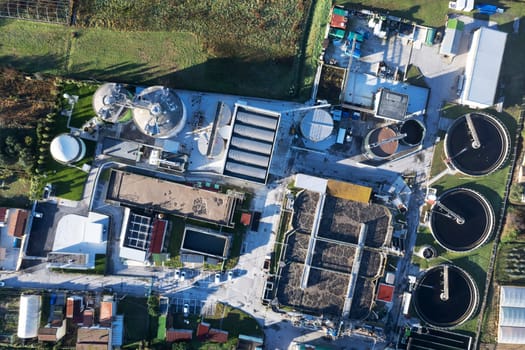 Aerial photographic documentation of a sewage purification center 