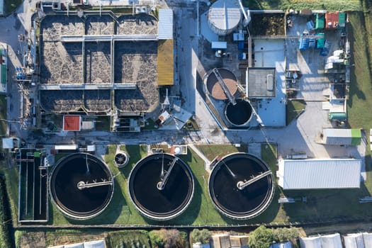 Aerial photographic documentation of a sewage purification center 