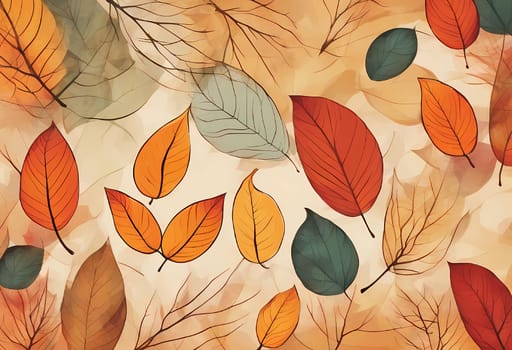 Autumn background. Autumn colored leaves with background in abstract autumn colors. Generate AI