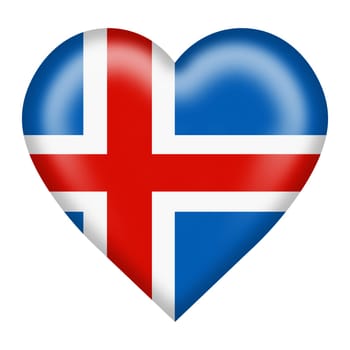 An Iceland flag heart button isolated on white with clipping path 3d illustration