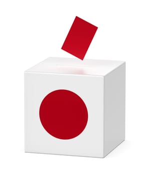 Ballot box with the national flag of Japan on white background