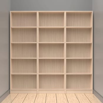 Empty wooden bookcases in the room