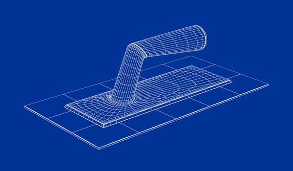 3d wireframe model of plastering trowel