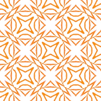 Hand drawn tropical seamless border. Orange alluring boho chic summer design. Textile ready extra print, swimwear fabric, wallpaper, wrapping. Tropical seamless pattern.