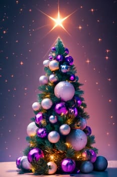 purple christmas tree with ornaments for religious celebration on violet gradient background generartive ai art