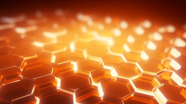 Abstract background with black glowing honeycomb hexagons and fiery orange backlight.