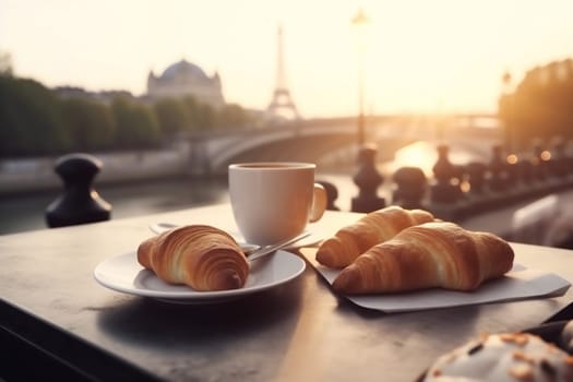 food drink fresh french bar plate dessert breakfast nobody tower landscape france croissant cappuccino paris bread eating table cup travel. Generative AI.