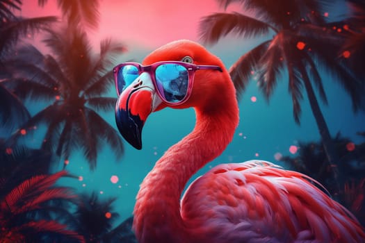 feather tropical glasses leisure cute bird flamingo summer weekend wild ring hipster fun animal colourful sunglasses party pink wildlife nature. Generative AI.