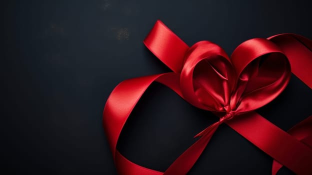 red ribbon in the shape of a heart on a dark background. Valentine's day, newlyweds, engagement, holiday, birthday, wedding, anniversary, surprise, date.