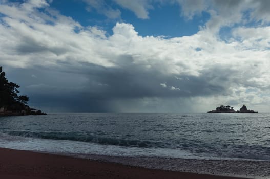 landscape photography of a beautiful sunset on a beach overlooking the sea, sunset photography at the sea. High quality photo