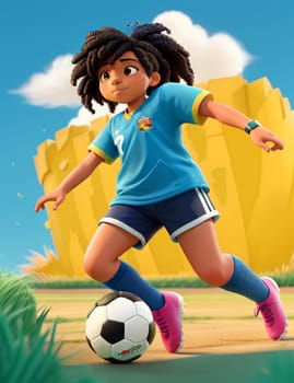 girl playing soccer 3d funny character ai generative art