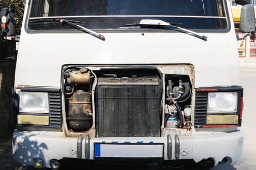 car after an accident in a hundred to repair the hood. High quality photo