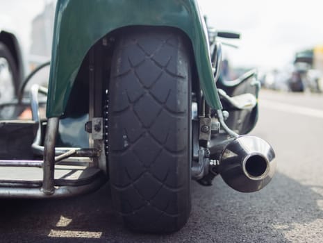 close-up of a wheel on a motorcycle rear view of the rear wheel. High quality photo
