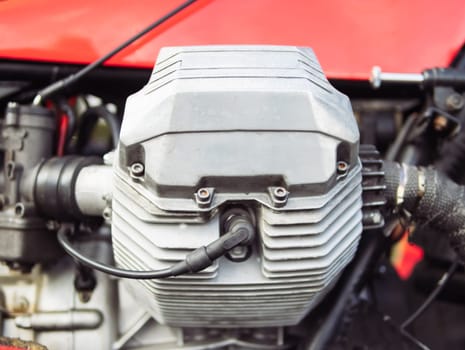 close-up of a motor on a rare racing car, a close-up. High quality photo