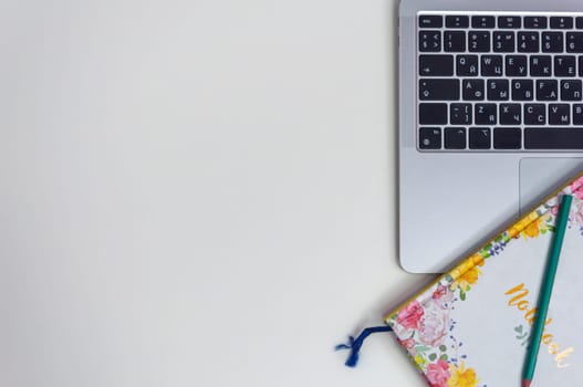 The workspace of an office or home is modern for online work or communication technologies in a store or at home indoors. view from above. High quality photo