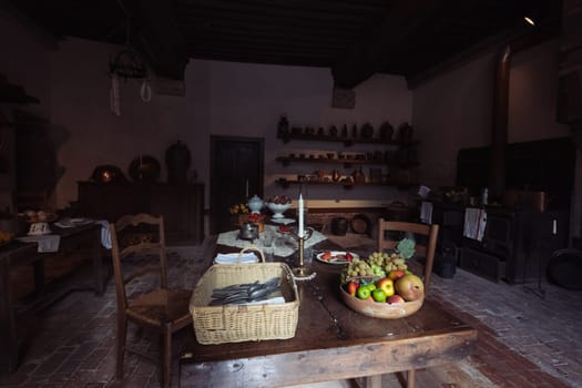 an ancient castle, an antique kitchen in a chateau in which cooks were prepared for kings and princes. High quality photo