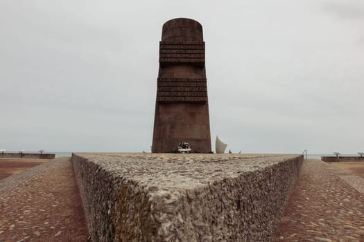 France, Normandy, Omaha Beach, December 24, 2022. Monument to the fallen soldiers who died in the war. High quality photo