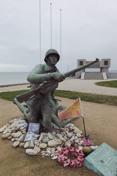 Monument to the fallen soldiers, France, Normandy, Omaha Beach, December 24, 2022. High quality photo