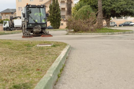 street cleaning machine, they clean the road close-up, there is a place for an inscription. High quality photo