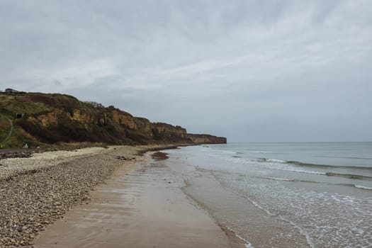 Beautiful ocean view France, Normandy, Omaha beach, December 24, 2022. High quality photo