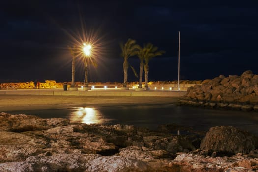 evening beach in Spain, a beautiful evening sea view there is a place for an inscription. High quality photo