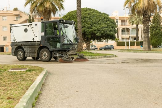 street cleaning machine close-up, there is a place for an inscription. High quality photo