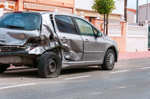 car after an accident, the insurance for the car damaged in the accident.The front bumper of the car all damaged after the accident. High quality photo