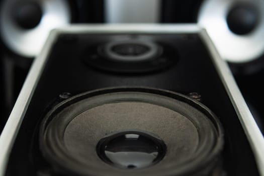 loudspeaker, black speaker. The power of sound. Abstract movement. High quality photo