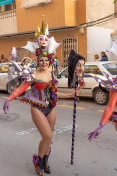 Carnival in Spain, the city of Torrevieja, February 12, 2023, people walk at the carnival. High quality photo