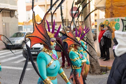 Carnival in Spain, the city of Torrevieja, February 12, 2023, people walk at the carnival. High quality photo