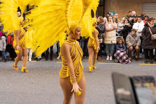 Carnival in Spain, the city of Torrevieja, February 12, 2023, people walk at the carnival. High quality photo