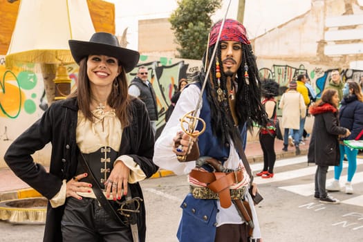 Carnival in Spain, the city of Torrevieja, February 12, 2023, people walk at the carnival. High quality photo