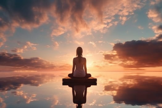A peaceful and serene image of a person meditating during a sunrise yoga practice, surrounded by the tranquil morning light, creating a sense of calm and mindfulness.