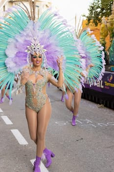 Carnival in Spain, the city of Torrevieja, February 12, 2023, people walk at the carnival. High quality photo